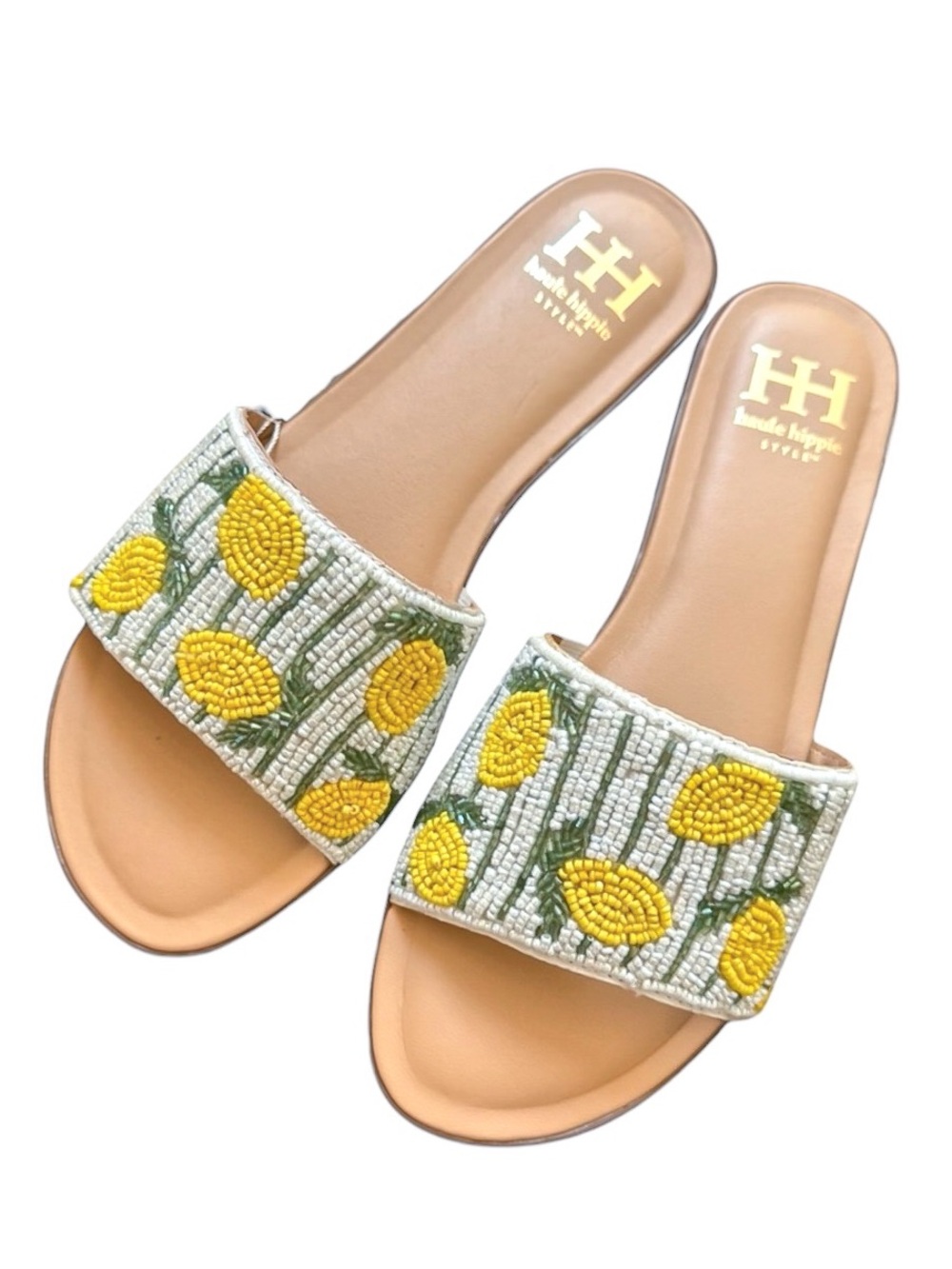 Haute Hippie Yellow Beaded Lemon Slide Sandals